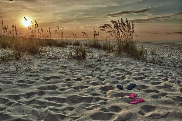 Alabama Photographer Art Print featuring the digital art Flipflops on the Beach by Michael Thomas