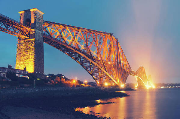 Forth Art Print featuring the photograph Floodlit Forth Bridge by Ray Devlin