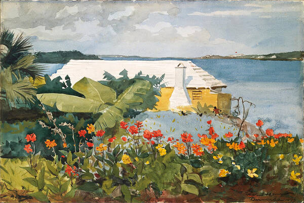 Winslow Homer Art Print featuring the painting Flower Garden and Bungalow Bermuda by Winslow Homer
