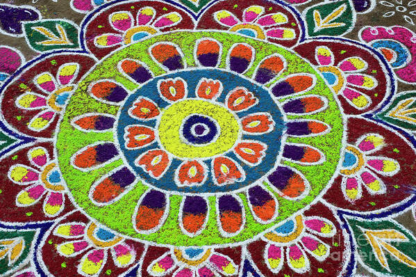 Indian Art Print featuring the photograph Flower Rangoli by Tim Gainey