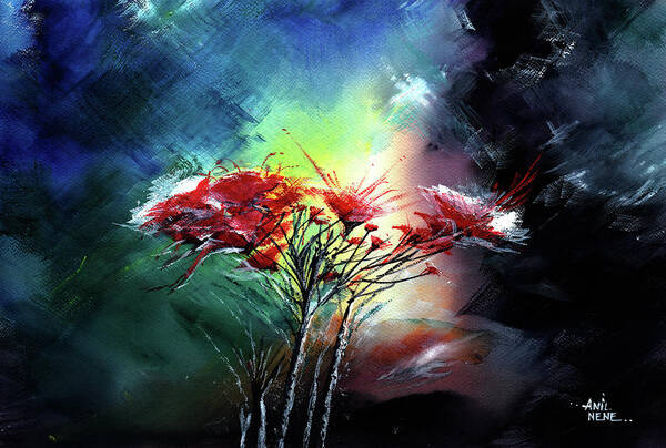 Nature Art Print featuring the painting Flowers by Anil Nene