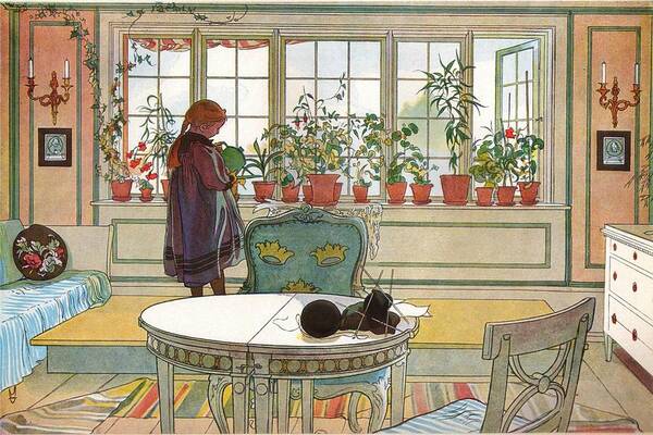 Carl Larsson Art Print featuring the painting Flowers on the Windowsill by MotionAge Designs