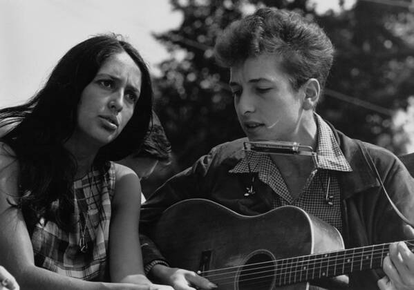 History Art Print featuring the photograph Folk Singers Joan Baez And Bob Dylan by Everett