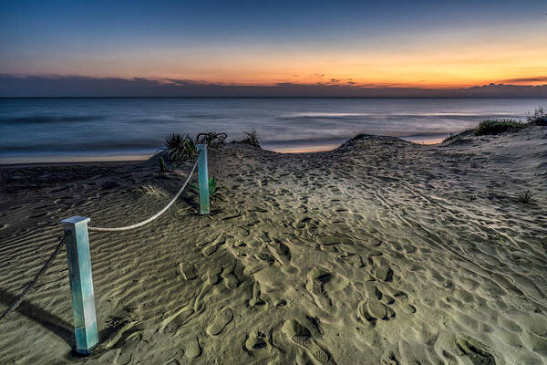 Beach Art Print featuring the photograph Footsteps in the sand by Peter Hayward Photographer