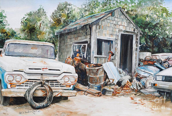 Junk Yard Art Print featuring the painting For Sale Mint Condition by P Anthony Visco