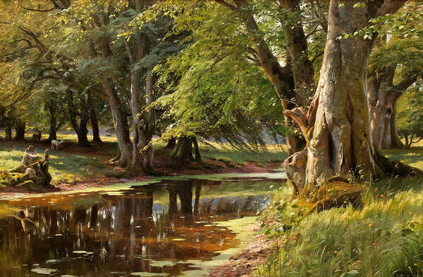 19th Century Art Art Print featuring the painting Forest Landscape by Peder Monsted