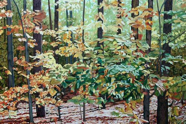 Forest View Art Print featuring the painting Forest View Aurora Sideroad by Allan OMarra