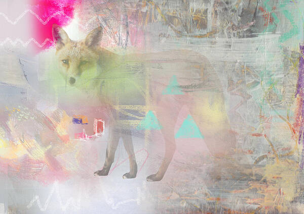 Fox Art Print featuring the mixed media Fox in the fog by Claudia Schoen