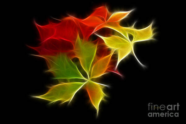 Fall Art Print featuring the digital art Fractal Leaves by Teresa Zieba