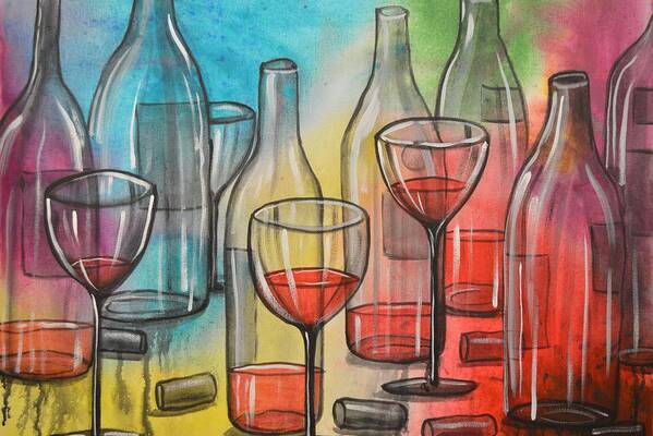 Wine Art Print featuring the painting Friday Night by Amy Giacomelli