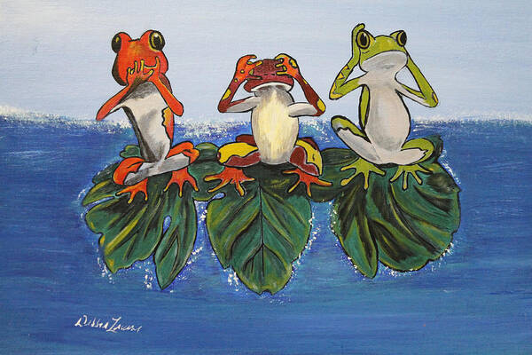 Frogs Art Print featuring the painting Frogs without Sense by Debbie Levene