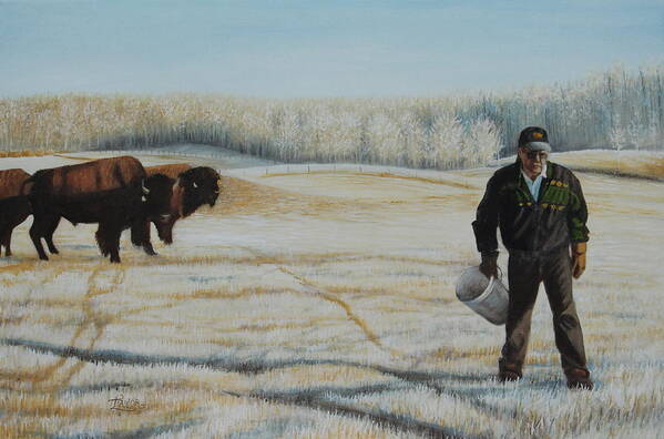 Buffalo Art Print featuring the painting Frosty Feeding by Tammy Taylor