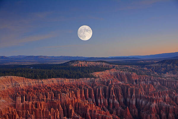 Full Moon Over Bryce Canyon Art Print featuring the photograph Full Moon over Bryce Canyon by Raymond Salani III