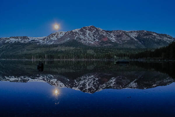 Moon Art Print featuring the photograph Full Moon Set Over Fallen Leaf Lake by Mike Herron