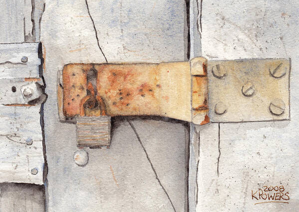 Lock Art Print featuring the painting Garage Lock Number Two by Ken Powers