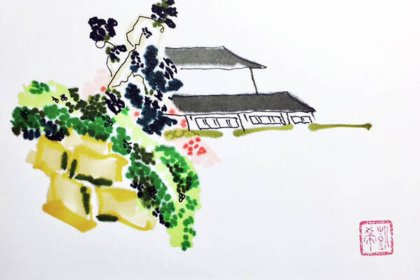 Sumi Art Print featuring the painting Garden House by Casey Shannon