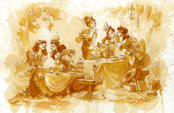 Steampunk Art Print featuring the painting Garden Party by Brian Kesinger