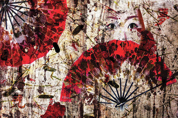 Japanese Wall Art Art Print featuring the digital art Geisha Grunge by Paula Ayers