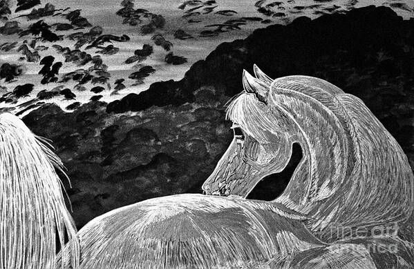 Print Art Print featuring the digital art Ghost Horse in Black and white by Barbara Donovan