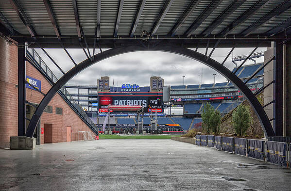 Patriots Art Print featuring the photograph Gillette Stadium And The Four Super Bowl Banners by Brian MacLean