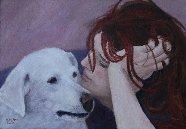 Portrait Art Print featuring the painting Girl And Dog by Masami Iida