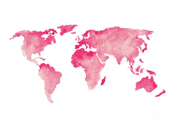  Painting Art Print featuring the painting World Map Silhouette Baby Pink Wall Decor, Girls Nursery Room Watercolor Painting by Joanna Szmerdt