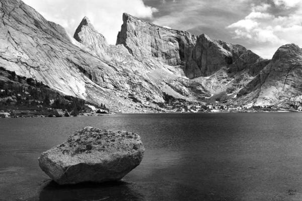 Wyoming Art Print featuring the photograph Glacial Erratic at Deep Lake Black and White by Brett Pelletier
