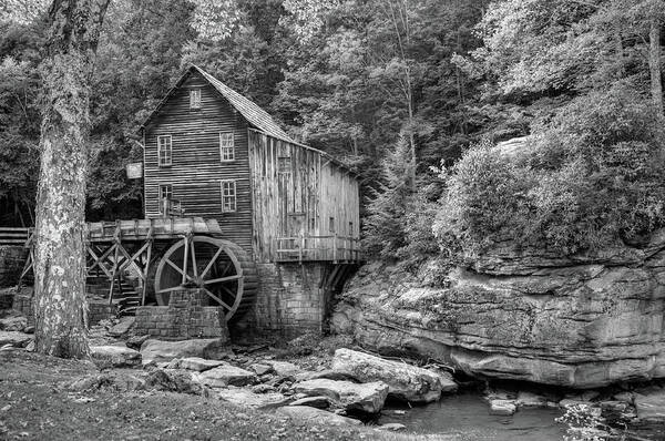 Glade Creek Art Print featuring the photograph Glade Creek Mill in Black and White - Beckley West Virginia by Gregory Ballos