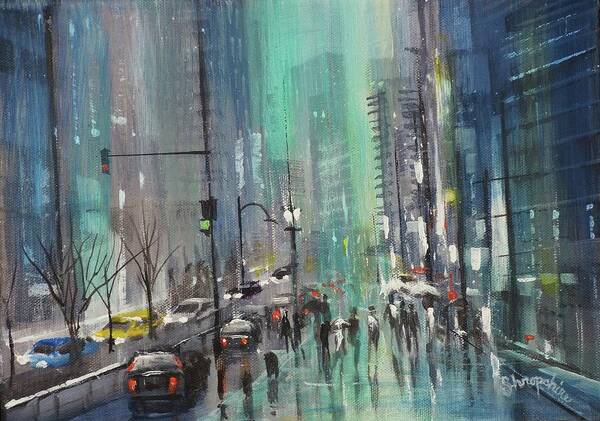 Night City Paintings Art Print featuring the painting Glass and Steel by Tom Shropshire