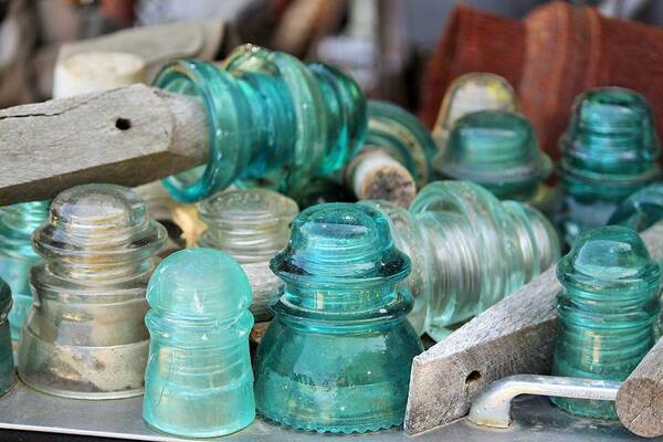 Glass Insulators Art Print featuring the photograph A whole Bunch by Marnie Patchett