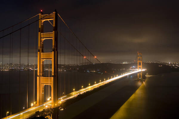 golden Gate Bridge Art Print featuring the photograph Golden Gate at night by Mike Irwin