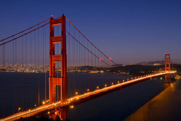 America Art Print featuring the photograph Golden Gate Bridge at Night by Melanie Viola