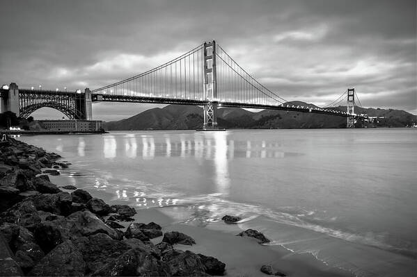 America Art Print featuring the photograph Golden Gate Bridge in Black and White - San Francisco Cityscape by Gregory Ballos