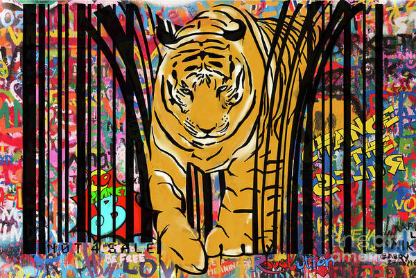 Tiger Art Art Print featuring the mixed media Graffiti tiger by Sassan Filsoof