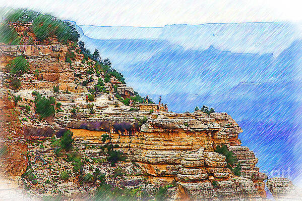Grand-canyon Art Print featuring the digital art Grand Canyon Overlook Sketched by Kirt Tisdale