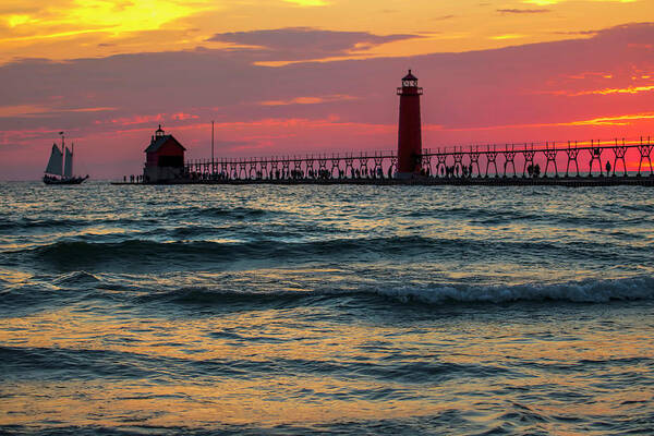 Pier Art Print featuring the photograph Grand Haven Pier Sail by Pat Cook