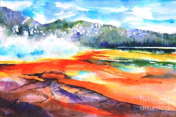 Yellowstone National Park Art Print featuring the painting Grand Prismatic Hot Spring by Betty M M Wong