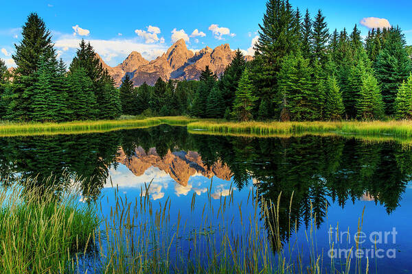 Sunrise Art Print featuring the photograph Grand Teton Reflections in Snake River by Ben Graham
