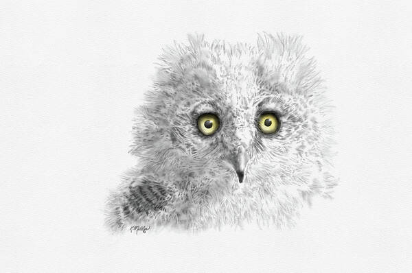 Owl Art Print featuring the digital art Great Horned Owlet by Kathie Miller