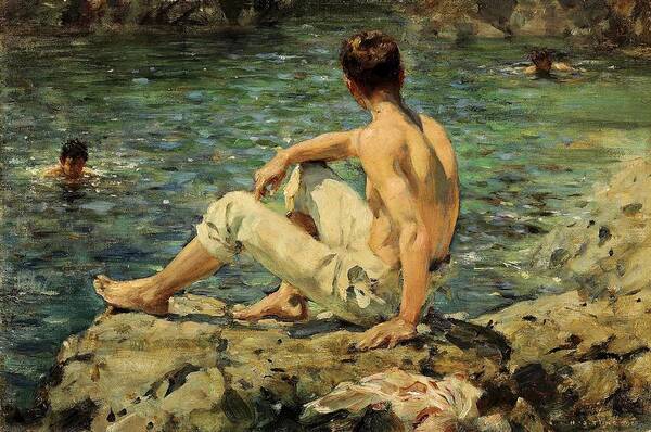 Green And Gold Art Print featuring the painting Green and Gold by Henry Scott Tuke