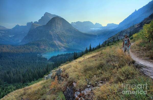 Grinnell Art Print featuring the photograph Grinnell Glacier Trail Hiker by Adam Jewell