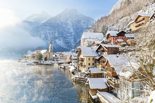 Alpine Art Print featuring the photograph Hallstatt in Winter by JR Photography