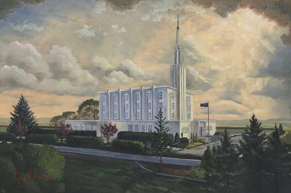 Lds Art Print featuring the painting Hamilton New Zealand Temple by Jeff Brimley