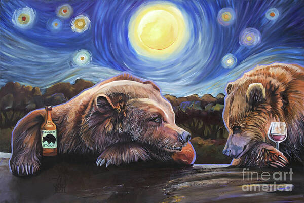 Bear Art Print featuring the painting Happy Hour by J W Baker