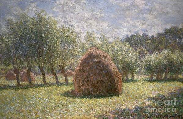 Impressionism;impressionist; Landscape; Field; Farm; Hay; Tree; Farming; Claude Monet Art Print featuring the painting Haystacks at Giverny, 1893 by Claude Monet by Claude Monet