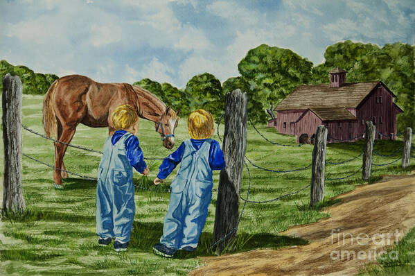 Country Kids Art Art Print featuring the painting Here Horsey Horsey by Charlotte Blanchard