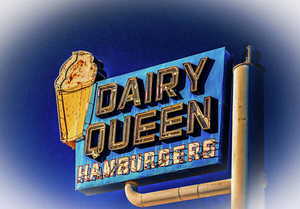 Blue Art Print featuring the photograph Heritage Dairy Queen Neon Sign by Paul LeSage