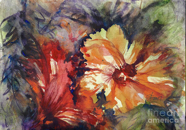 Floral Art Print featuring the painting Hibiscus Pair by Francelle Theriot
