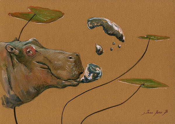 Hippo Art Print featuring the painting Hippo bubbles by Juan Bosco