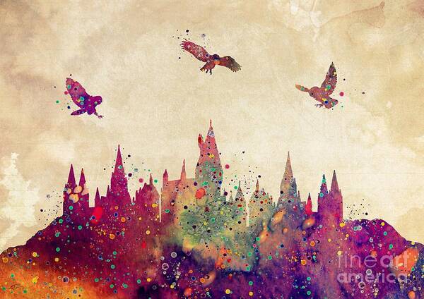 Hogwarts Castle Art Print featuring the digital art Hogwarts Castle Watercolor Art Print by White Lotus